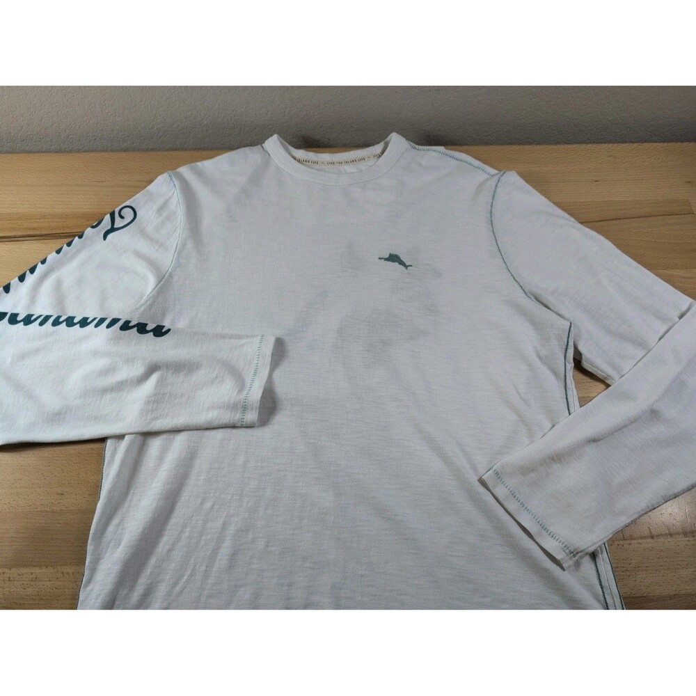 Tommy Bahama Shirt Mens Small White Coconut Point Graphic Crew Neck Long Sleeve